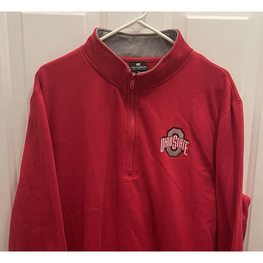 Ohio State‎ Buckeyes Red 1/4 Zip Pullover Sweatshirt Mens XL Embroidered Logo